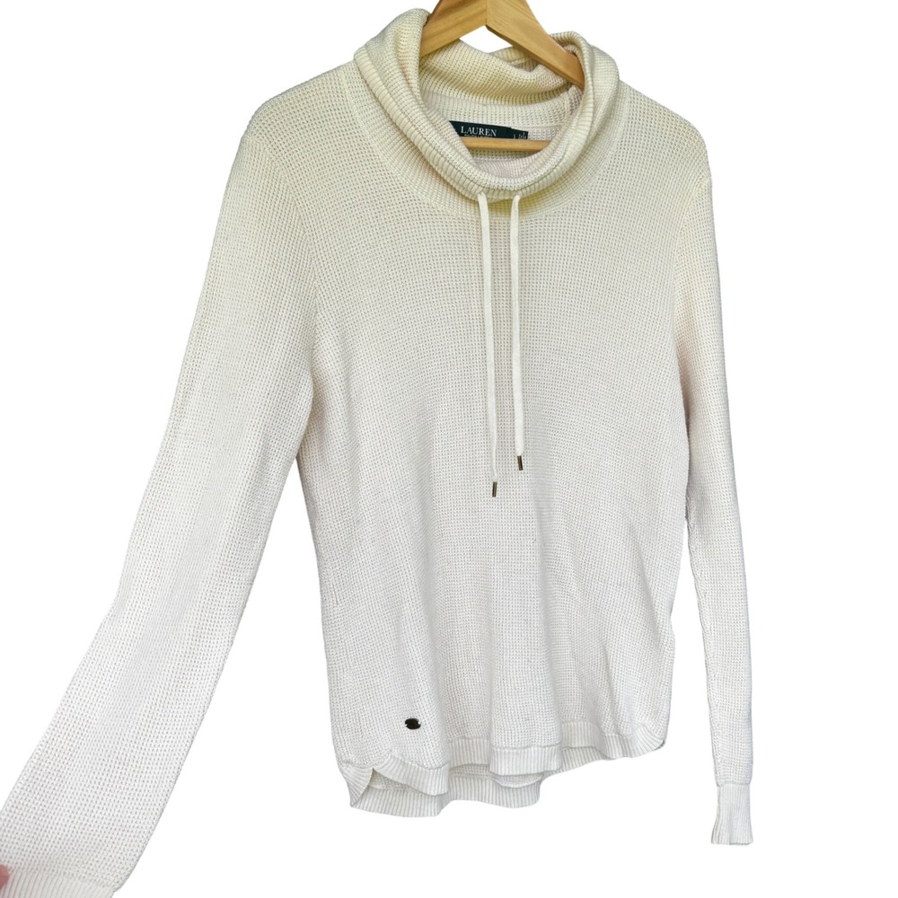 Lauren Ralph Lauren Women Cowl Neck White Pullover Sweater Size L Apres Ski Cozy
